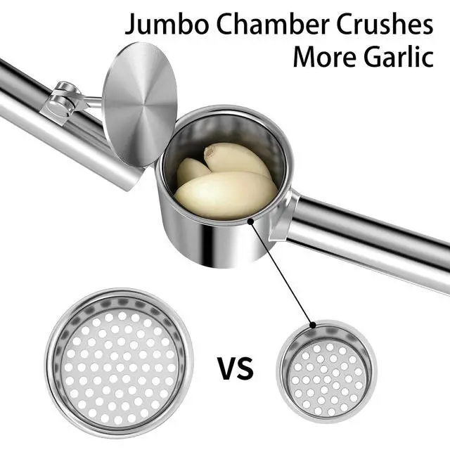Alt view image 6 of 7 - 5-in-1 Stainless Steel Garlic Press Set with Large Chamber & Mincer - Heavy Duty Rustproof Garlic Crusher with Ergonomic Handle, Dishwasher Safe, Easy Squeeze Design for Ginger, Nuts, Herbs (Large)