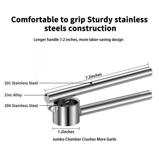 Alt view image 7 of 7 - 5-in-1 Stainless Steel Garlic Press Set with Large Chamber & Mincer - Heavy Duty Rustproof Garlic Crusher with Ergonomic Handle, Dishwasher Safe, Easy Squeeze Design for Ginger, Nuts, Herbs (Large)