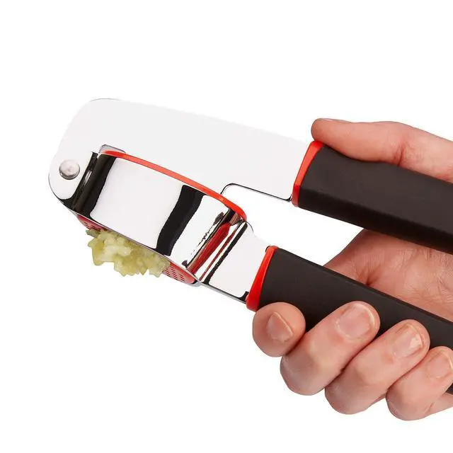 Alt view image 3 of 6 - Touch Dishwasher Safe Garlic Press with Stainless Steel Head, Black/Red