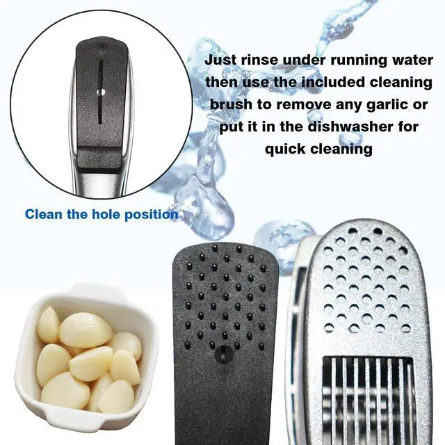 Alt view image 4 of 7 - 2-in-1 Garlic Press and Slicer, Handle Kitchen Tool for Home Cooking | Aluminum Garlic Mincer Crusher, Silicone Peeler, Cleaning Brush, Rustproof Non-Slip, Dishwasher Safe