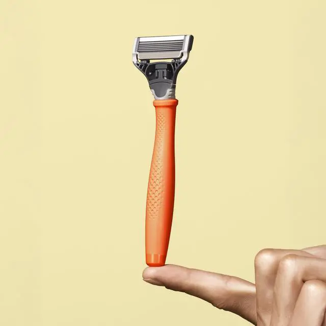 Alt view image 2 of 6 - Original Shaving Kit for Men - Razor Handle, 15 Razor Blade Refills | Includes Travel Blade Cover - German Engineered - Orange