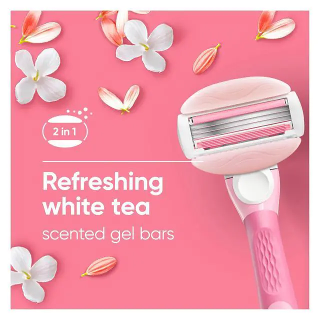 Alt view image 3 of 7 - ComfortGlide White Tea 4 count, with Gillette Venus ComfortGlide plus Olay 2 count, Women's Razor Blade Refills