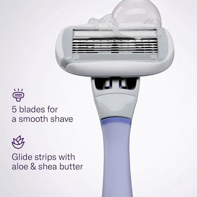 Alt view image 5 of 7 - Shaving Razor Set for Women - Original Razor Handle, 4 Refills | Includes Shower Holder - Lilac