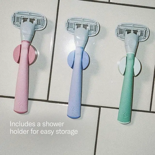 Alt view image 6 of 7 - Shaving Razor Set for Women - Original Razor Handle, 4 Refills | Includes Shower Holder - Lilac