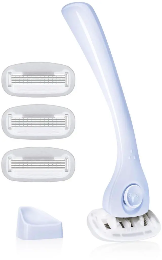 Main image of Razors for Women, Cool Blue - 1 Handle, 4 Refills & Magnetic Holder | 5 blade womens razors for sensitive skin, Surrounded by aloe shave soap, Ergonomic handle, Pivoting head, Magnetic Holder