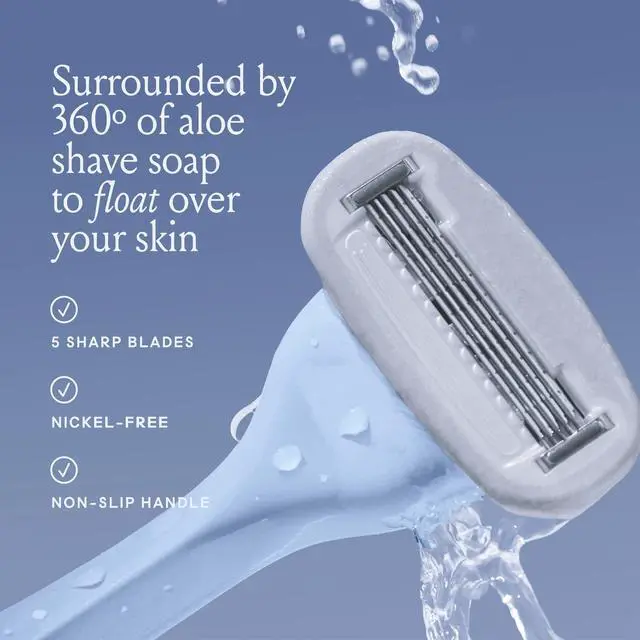 Alt view image 3 of 7 - Razors for Women, Cool Blue - 1 Handle, 4 Refills & Magnetic Holder | 5 blade womens razors for sensitive skin, Surrounded by aloe shave soap, Ergonomic handle, Pivoting head, Magnetic Holder