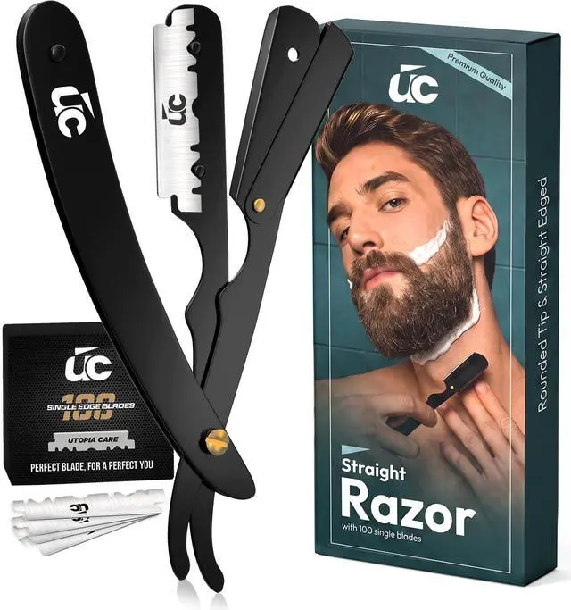 Main image of Barber Straight Razor for Men- 100pc Blades Straight Edge Razor | Professional Beard Grooming; Gifts For Men; Stocking Stuffers for Men