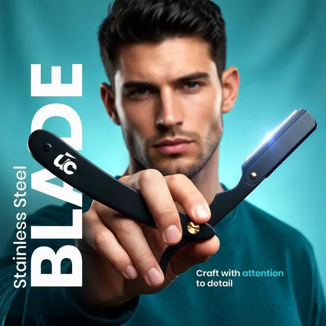 Alt view image 5 of 7 - Barber Straight Razor for Men- 100pc Blades Straight Edge Razor | Professional Beard Grooming; Gifts For Men; Stocking Stuffers for Men