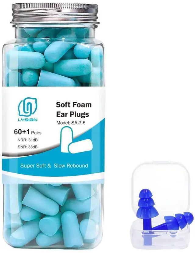 Main image of Soft Foam Ear Plugs for Sleeping, 60 Pairs, 38dB SNR, Lake Blue | Ultra-soft noise reduction earplugs for snoring, study, travel, work & shooting; 38dB SNR/31dB NRR