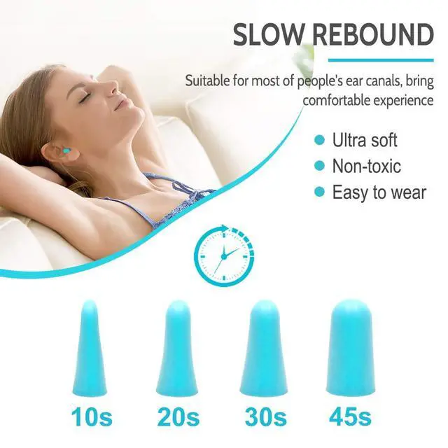 Alt view image 2 of 7 - Soft Foam Ear Plugs for Sleeping, 60 Pairs, 38dB SNR, Lake Blue | Ultra-soft noise reduction earplugs for snoring, study, travel, work & shooting; 38dB SNR/31dB NRR