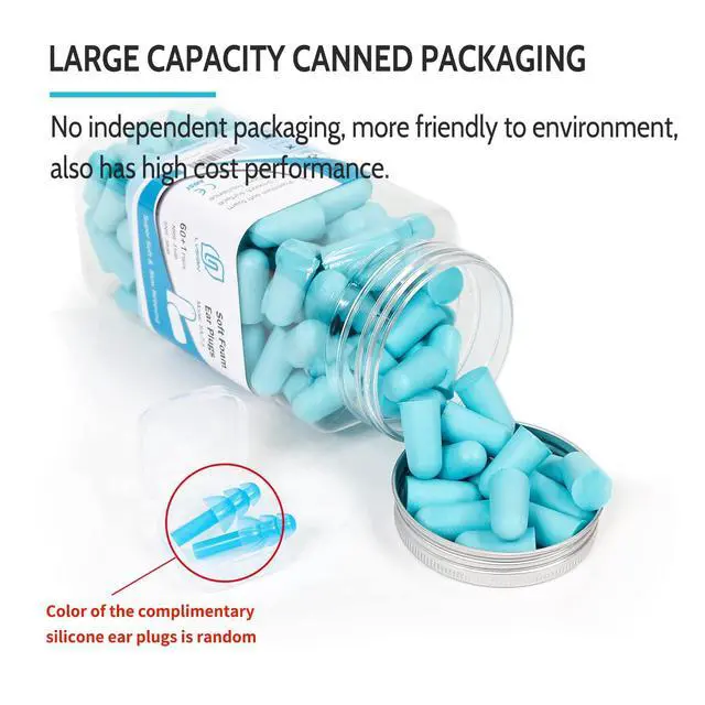 Alt view image 4 of 7 - Soft Foam Ear Plugs for Sleeping, 60 Pairs, 38dB SNR, Lake Blue | Ultra-soft noise reduction earplugs for snoring, study, travel, work & shooting; 38dB SNR/31dB NRR