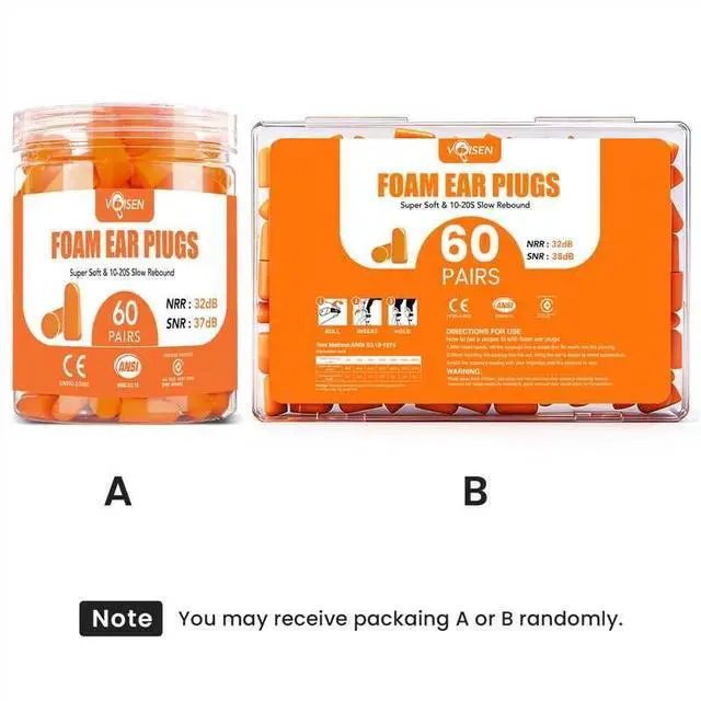 Alt view image 2 of 7 - 60 Pairs Foam Ear Plugs, Ear Plugs for Sleeping Noise Cancelling | 32dB NRR, 38dB SNR Earplugs for Sleeping, Snoring, Studying, Loud Events, Traveling & Concerts, Orange