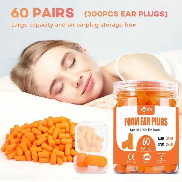 Alt view image 5 of 7 - 60 Pairs Foam Ear Plugs, Ear Plugs for Sleeping Noise Cancelling | 32dB NRR, 38dB SNR Earplugs for Sleeping, Snoring, Studying, Loud Events, Traveling & Concerts, Orange