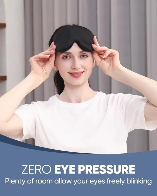 Alt view image 2 of 7 - Luxury Sleep Mask for Women Men Patented Light Blocking Design | Zero Eye Pressure, 3D Contoured Sleeping Mask for Side Sleeper, Breathable, Adjustable, for Travel, Black