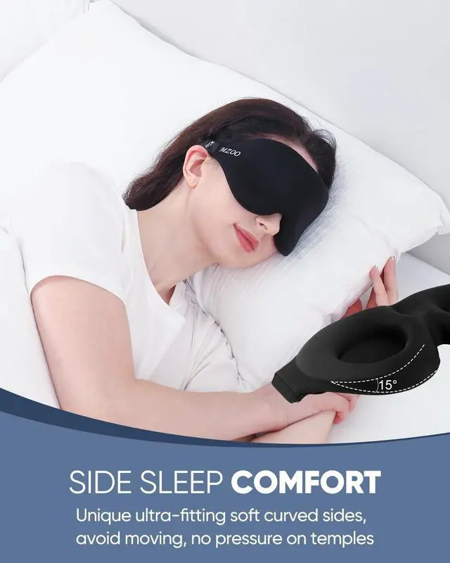 Alt view image 3 of 7 - Luxury Sleep Mask for Women Men Patented Light Blocking Design | Zero Eye Pressure, 3D Contoured Sleeping Mask for Side Sleeper, Breathable, Adjustable, for Travel, Black