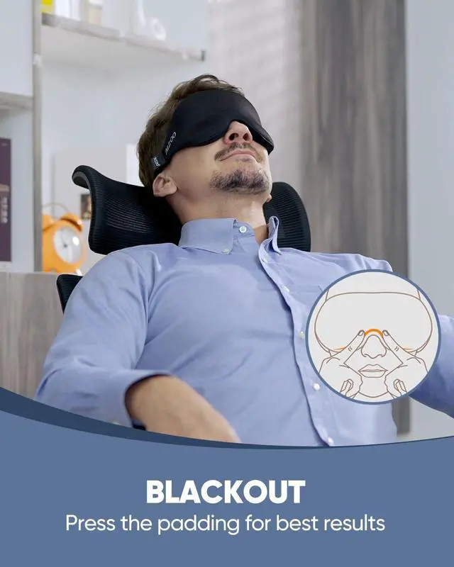 Alt view image 4 of 7 - Luxury Sleep Mask for Women Men Patented Light Blocking Design | Zero Eye Pressure, 3D Contoured Sleeping Mask for Side Sleeper, Breathable, Adjustable, for Travel, Black