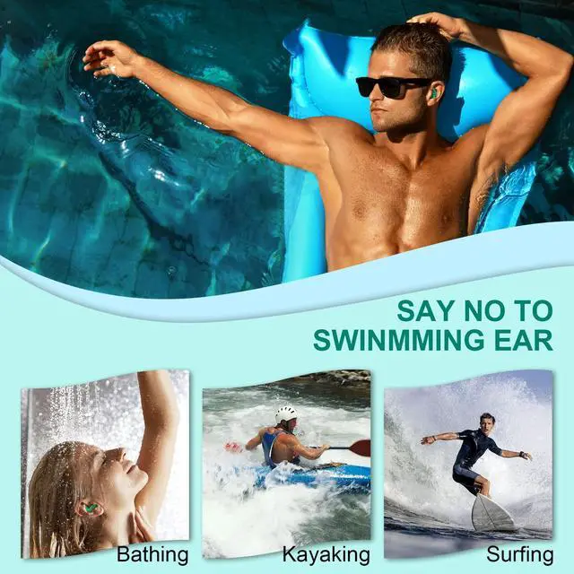 Alt view image 5 of 7 - Swimming Ear Plugs for Adults,3 Pairs Waterproof Reusable Silicone Swim Earplugs for Swimming Surfing Snorkeling Showering and Water Pool,Beach,Ocean (Adults & Teens 14+)