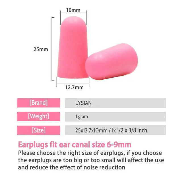 Alt view image 7 of 7 - Soft Foam Ear Plugs for Sleeping, 60 Pairs, 38dB SNR, Pink | Soft disposable noise reduction earplugs for snoring, travel, study & loud noise; for women