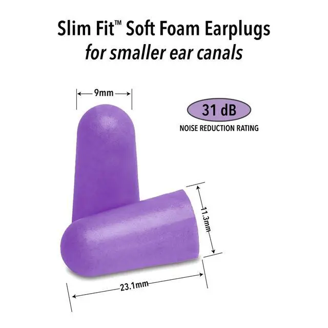 Alt view image 2 of 7 - Slim Fit Soft Foam Earplugs, 50 Pair - Small Ear Plugs for Sleeping, Snoring, Traveling, Concerts, Shooting Sports & Power Tools | Made in USA
