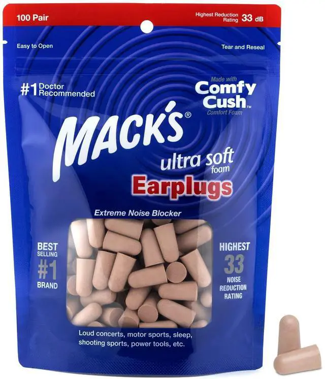 Main image of Ultra Soft Foam Earplugs, 100 Pair Bag - 33dB Highest NRR, Comfortable Ear Plugs for Sleeping, Snoring, Travel, Concerts, Studying and Loud Noise | Made in USA