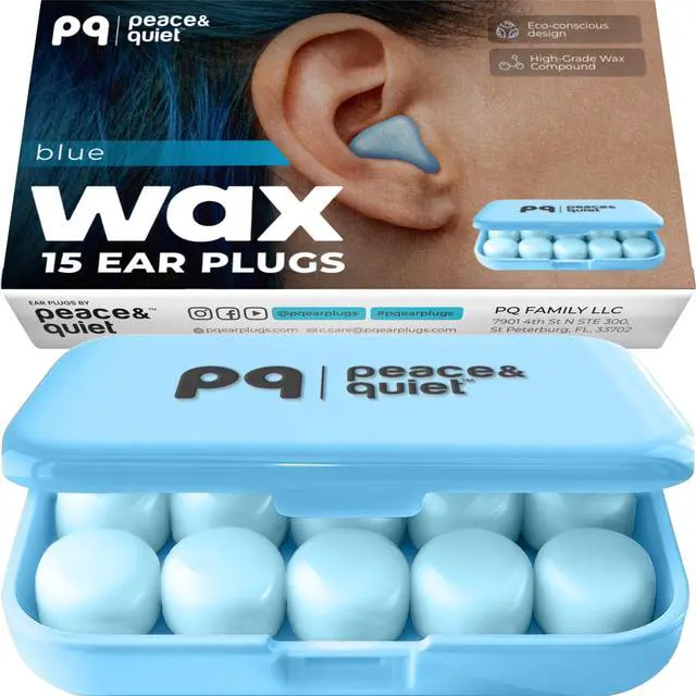 Main image of PQ Wax Ear Plugs for Sleeping, Swimming - Soft Noise Cancelling Silicone Gel Wax Earplugs for Sleep and Swimmers, Sound Blocking Level, Color: Blue