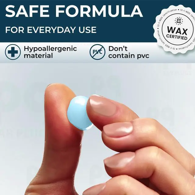 Alt view image 7 of 7 - PQ Wax Ear Plugs for Sleeping, Swimming - Soft Noise Cancelling Silicone Gel Wax Earplugs for Sleep and Swimmers, Sound Blocking Level, Color: Blue