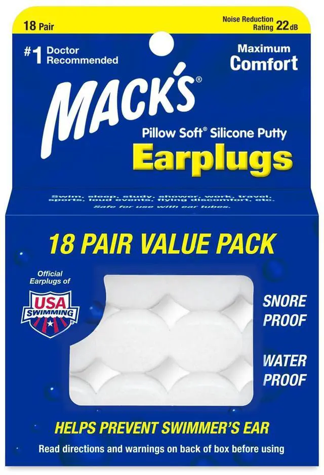 Main image of Pillow Soft Silicone Earplugs, 18 Pair - The Original Moldable Silicone Putty Ear Plugs for Sleeping, Snoring, Swimming, Travel, Concerts and Studying | Made in USA