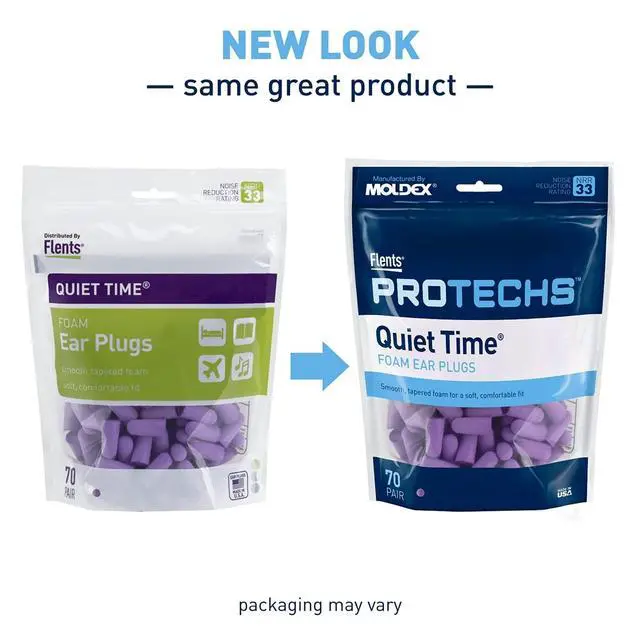 Alt view image 2 of 7 - Protechs Quiet Time Foam Ear Plugs, NRR 33, 70 Pair, Purple | Soft Foam & Comfortable Hearing Protection for Work, Construction, Heavy Machinery, Studying, Travel & Sleep