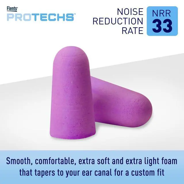 Alt view image 3 of 7 - Protechs Quiet Time Foam Ear Plugs, NRR 33, 70 Pair, Purple | Soft Foam & Comfortable Hearing Protection for Work, Construction, Heavy Machinery, Studying, Travel & Sleep