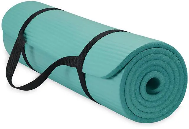 Main image of Essentials Thick Yoga Mat with Easy-Cinch Strap (Teal, 10mm) | Extra-Thick 10mm Cushioning | Textured Non-Slip Surface | Carrying Strap Included | Yoga, Pilates & Floor Workouts | 68"x24"