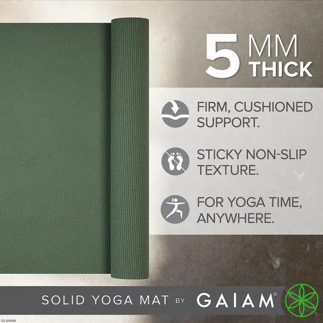 Alt view image 2 of 5 - Premium Yoga Mat, 5mm Non-Slip Exercise Mat (Sagebrush) | Solid Color Non-Slip | 5mm PVC Cushion | Easy-Cinch Carrying Strap | Yoga, Pilates & Floor Workouts | 68"x24"