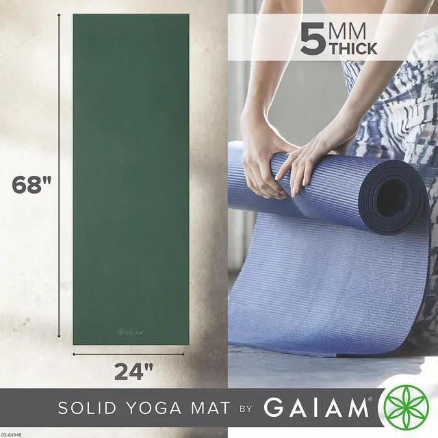 Alt view image 3 of 5 - Premium Yoga Mat, 5mm Non-Slip Exercise Mat (Sagebrush) | Solid Color Non-Slip | 5mm PVC Cushion | Easy-Cinch Carrying Strap | Yoga, Pilates & Floor Workouts | 68"x24"