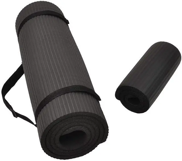 Main image of All Purpose 1/2-Inch Extra Thick High Density Anti-Tear Exercise Yoga Mat and Knee Pad with Carrying Strap, Black