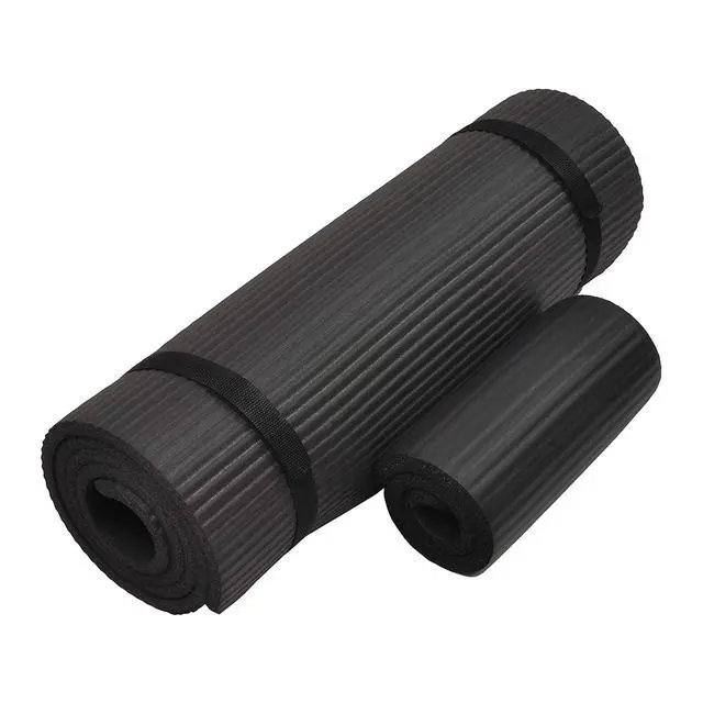 Alt view image 2 of 7 - All Purpose 1/2-Inch Extra Thick High Density Anti-Tear Exercise Yoga Mat and Knee Pad with Carrying Strap, Black