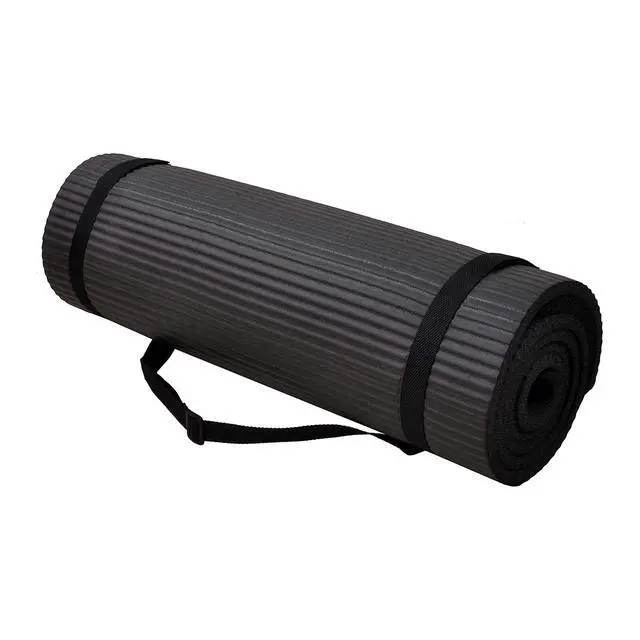Alt view image 3 of 7 - All Purpose 1/2-Inch Extra Thick High Density Anti-Tear Exercise Yoga Mat and Knee Pad with Carrying Strap, Black