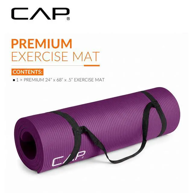 Alt view image 2 of 7 - 1/2" Thick Yoga Mat, Exercise & Workout Mat with Strap, Wine | Latex-free NBR foam cushions knees and joints for Pilates, stretching, core training, floor exercises and home fitness.