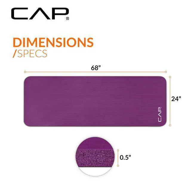 Alt view image 4 of 7 - 1/2" Thick Yoga Mat, Exercise & Workout Mat with Strap, Wine | Latex-free NBR foam cushions knees and joints for Pilates, stretching, core training, floor exercises and home fitness.