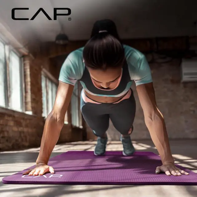 Alt view image 6 of 7 - 1/2" Thick Yoga Mat, Exercise & Workout Mat with Strap, Wine | Latex-free NBR foam cushions knees and joints for Pilates, stretching, core training, floor exercises and home fitness.