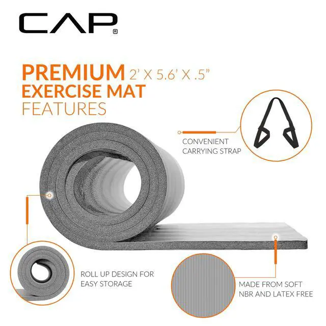 Alt view image 3 of 7 - Barbell High Density Exercise Mat with strap, 68"x24" 12mm - Gray | Latex-free NBR foam cushions knees and joints for Pilates, stretching, core training, floor exercises and home fitness.