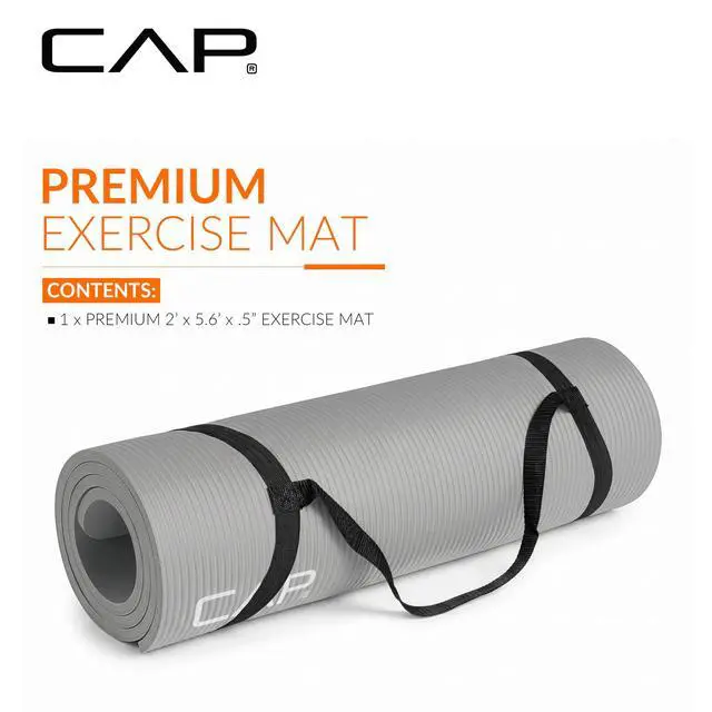 Alt view image 2 of 7 - Barbell High Density Exercise Mat with strap, 68"x24" 12mm - Gray | Latex-free NBR foam cushions knees and joints for Pilates, stretching, core training, floor exercises and home fitness.