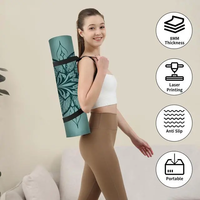 Alt view image 5 of 6 - Yoga Mat Thick 8MM 1/3" Eco-Friendly POE Non Slip Pilates Mat | High Rebound Yoga Mat, Anti-Tear & Sweat-Resistant for Fitness, Home, Workouts, Exercises Mats 72"x24"with Carrying Strap