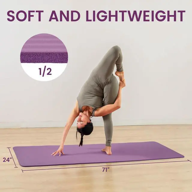 Alt view image 3 of 7 - Yoga Mat, 1/2-Inch Extra Thick High Density Exercise Mat, Anti-Tear Exercise Yoga Mat with Carrying Strap, Suitable for Various Yoga Exercises, Taro Purple