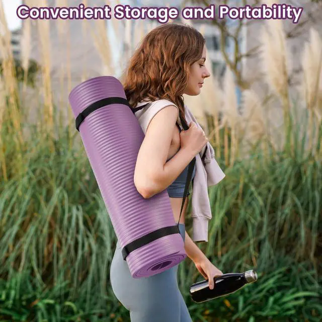 Alt view image 7 of 7 - Yoga Mat, 1/2-Inch Extra Thick High Density Exercise Mat, Anti-Tear Exercise Yoga Mat with Carrying Strap, Suitable for Various Yoga Exercises, Taro Purple