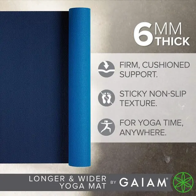 Alt view image 2 of 5 - Yoga Mat, Solid Color Non-Slip, 6mm XL (Navy/Blue) | Solid Color Non-Slip | 5mm PVC Cushion