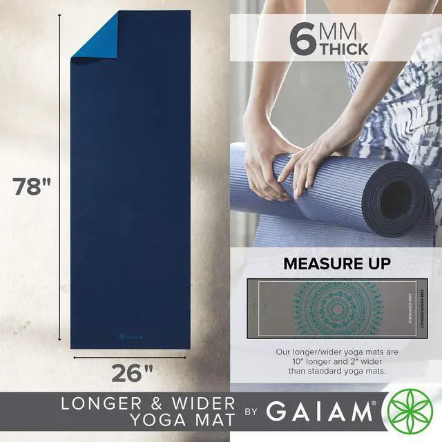 Alt view image 3 of 5 - Yoga Mat, Solid Color Non-Slip, 6mm XL (Navy/Blue) | Solid Color Non-Slip | 5mm PVC Cushion