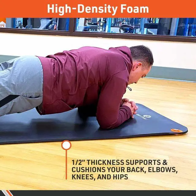 Alt view image 3 of 7 - Non-Slip Exercise Mat for Men & Women, 56 x 24 in. - 1/2 in. Thick Foam Surface for Yoga, Pilates, Fitness & Aerobic Workouts (Black)