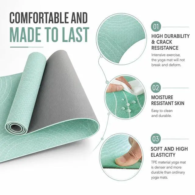 Alt view image 5 of 7 - TPE Yoga Mat (72" x 24" x 5mm) - Cruise Color Non-Slip Workout Mat with Alignment Lines for Women & Men - Durable, Eco-Friendly, Latex-Free Exercise Mat for Home, Pilates & Fitness