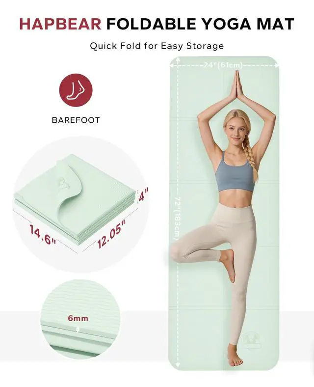 Alt view image 2 of 7 - Foldable Yoga Mat - 72"x24"x0.24" (6mm), Non-Slip TPE Exercise Mat | Ideal for Home Workout, Yoga, Pilates, Stretching & Travel, Durable & Eco-Friendly, Includes Carry Bag