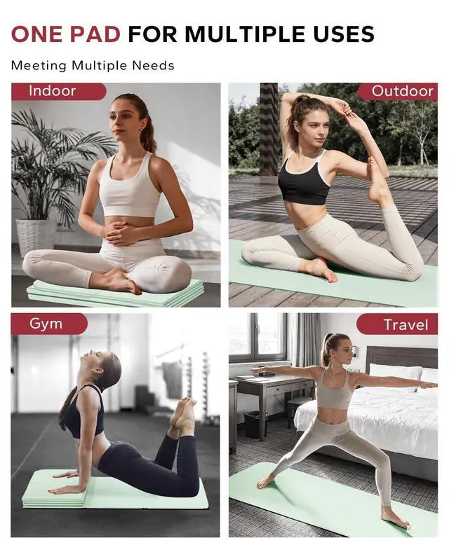 Alt view image 6 of 7 - Foldable Yoga Mat - 72"x24"x0.24" (6mm), Non-Slip TPE Exercise Mat | Ideal for Home Workout, Yoga, Pilates, Stretching & Travel, Durable & Eco-Friendly, Includes Carry Bag