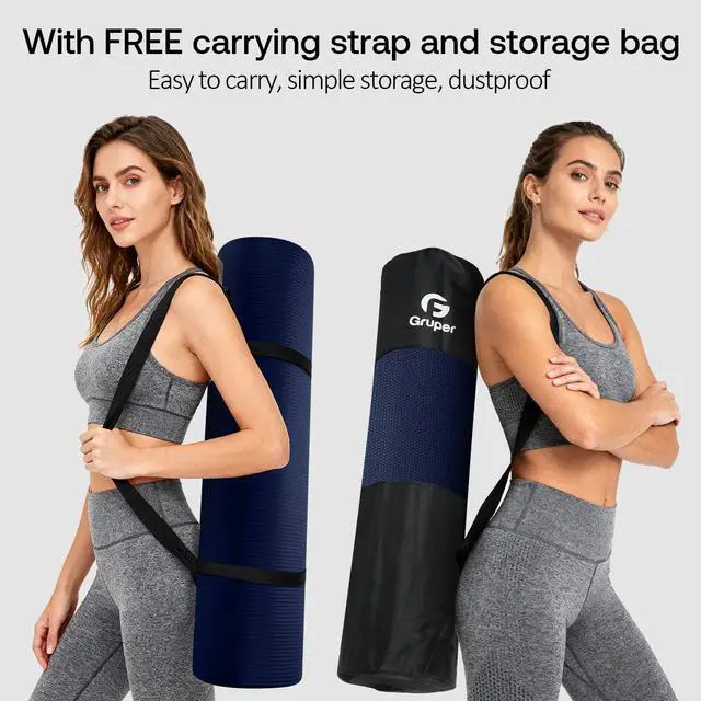 Alt view image 5 of 7 - Thick Yoga Mat Non Slip, Large Size 72" L x 32" W x 0.6" TH, Premium Exercise & Fitness Mat with Carrying Strap and Bag, Workout Mats for Home (Navy Blue, 72 * 24 * 0.4 Inches)